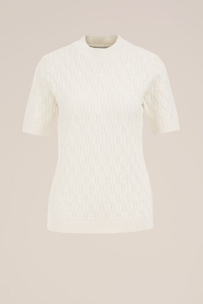 WE Fashion - Dames trui met structuur - Regular fit - Gebroken wit - Biologisch katoen - Maat: XS