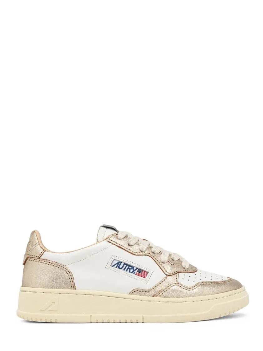 Autry Low-Top Sneakers - Low-Top Leather Sneakers With Metallic Accents in beige