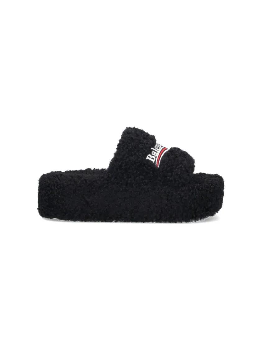 Balenciaga Sandalen - "Furry" Slide Sandals - Black in zwart