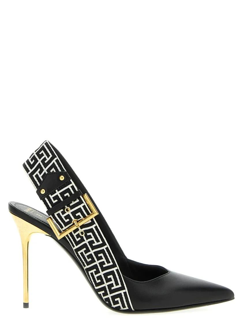 Balmain Hoge hakken - Ruby Leather Slingbacks With Logo Strap in zwart