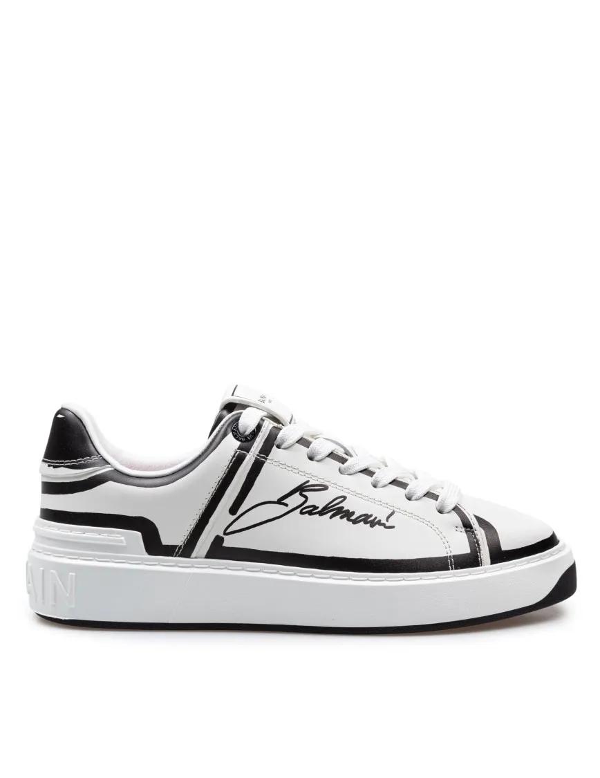 Balmain Low-Top Sneakers - B-Court Calf Leather Sneakers Color Black And Whit in wit