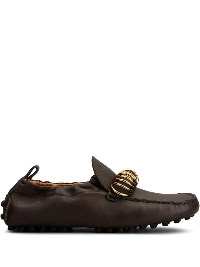 - Brown Loafers With Gold Ring Embellishment in bruin