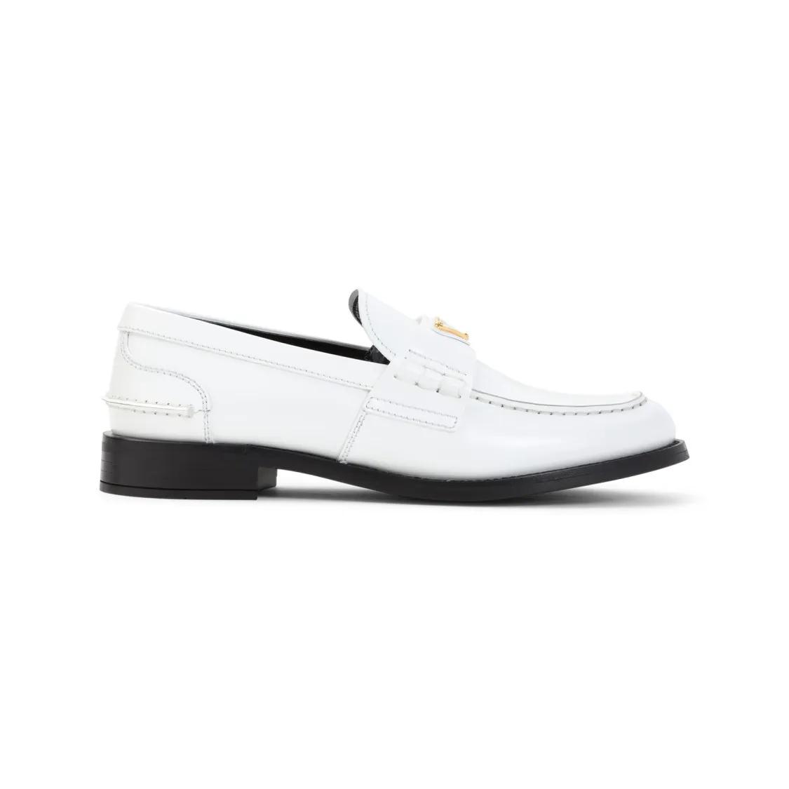 - Calf Leather White Loafers With Logo Embellishment in wit