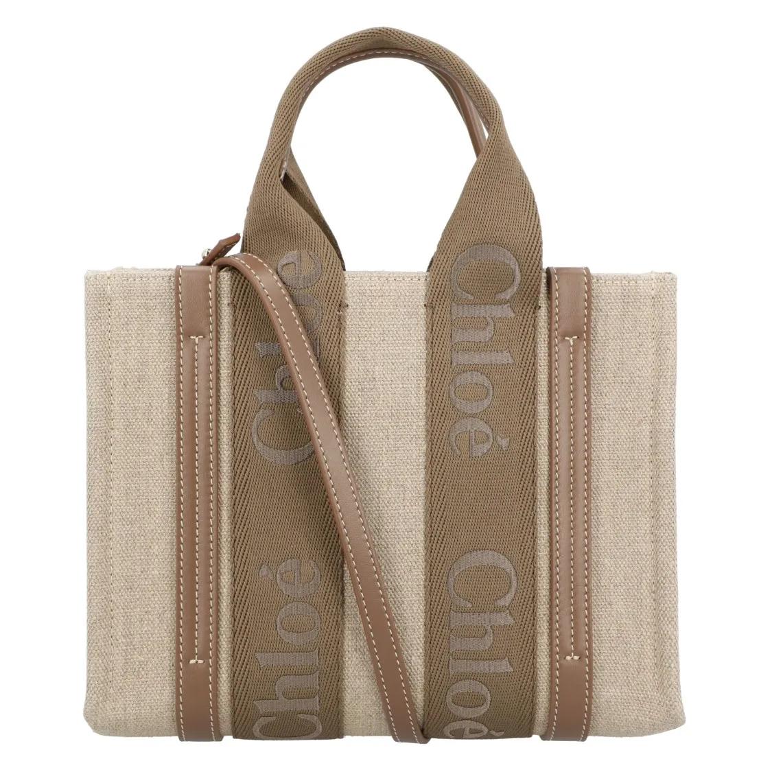 Chloé Shoppers & Totes - Small Woody Tote Bag In Linen in beige