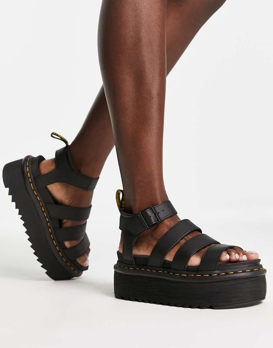 Dr Martens - Blaire Quad - Sandalen in Schwarz mit flacher Plateausohle