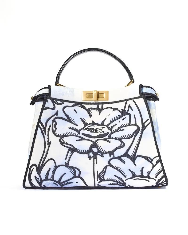 Fendi Hobo bags - Peekaboo Medium Flower Clouds Light Blue in wit