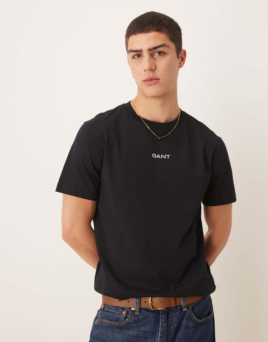 GANT - T-Shirt in Schwarz mit mittigem Logo