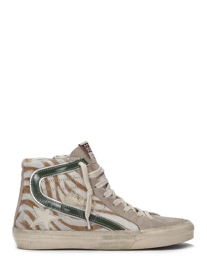 Golden Goose Low-Top Sneakers - High-Top Sneakers With Zebra-Print Leather And Sue in beige