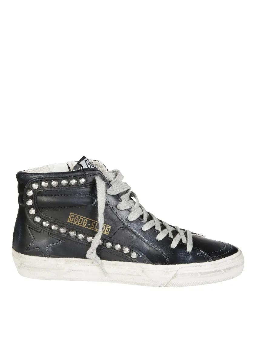 Golden Goose Low-Top Sneakers - Studded High-Top Leather Sneakers in zwart