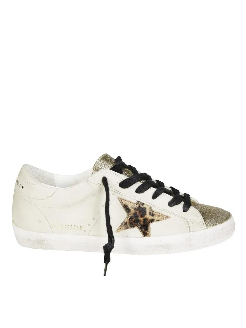 Golden Goose Low-Top Sneakers - Superstar Leather Upper Glitter Sneakers in wit