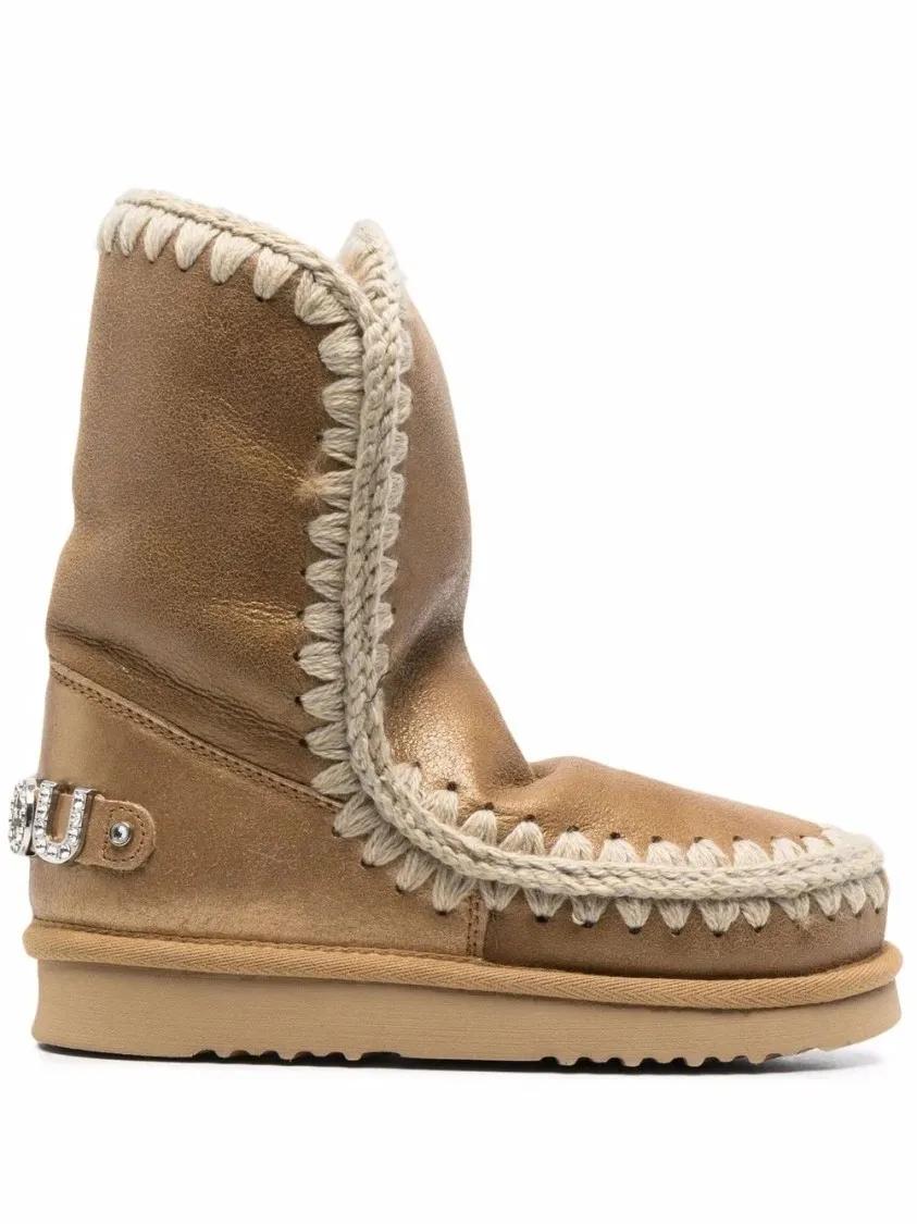 Mou Boots - Ankle Boots With Unique Stitched Detailing in bruin