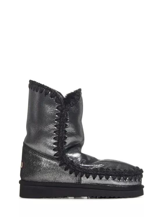 Mou Boots - Black Microglitter Double-Face Sheepskin Ankle Boo in zwart