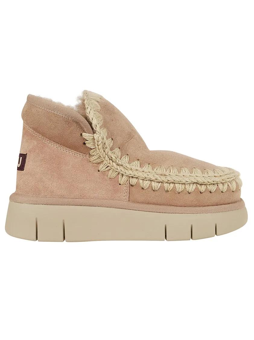 Mou Boots - Brown Textured Sheep Skin Ankle Boots in bruin