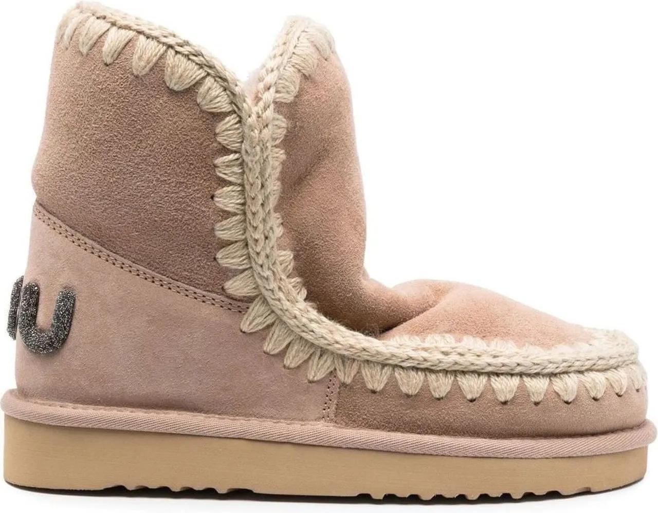 Mou Boots - "Eskimo 18 Glitter Logo" Ankle Boots in beige