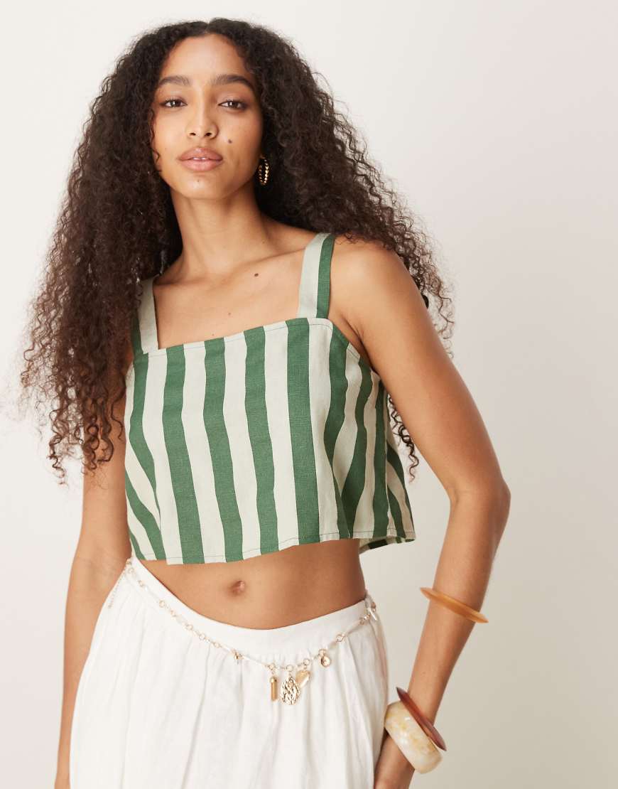 Nobody's Child - Oberteil aus Leinen mit grünen Streifen