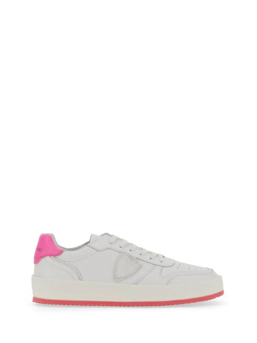 Philippe Model Low-Top Sneakers - White Sneakers With Contrasting Pink Accents in wit