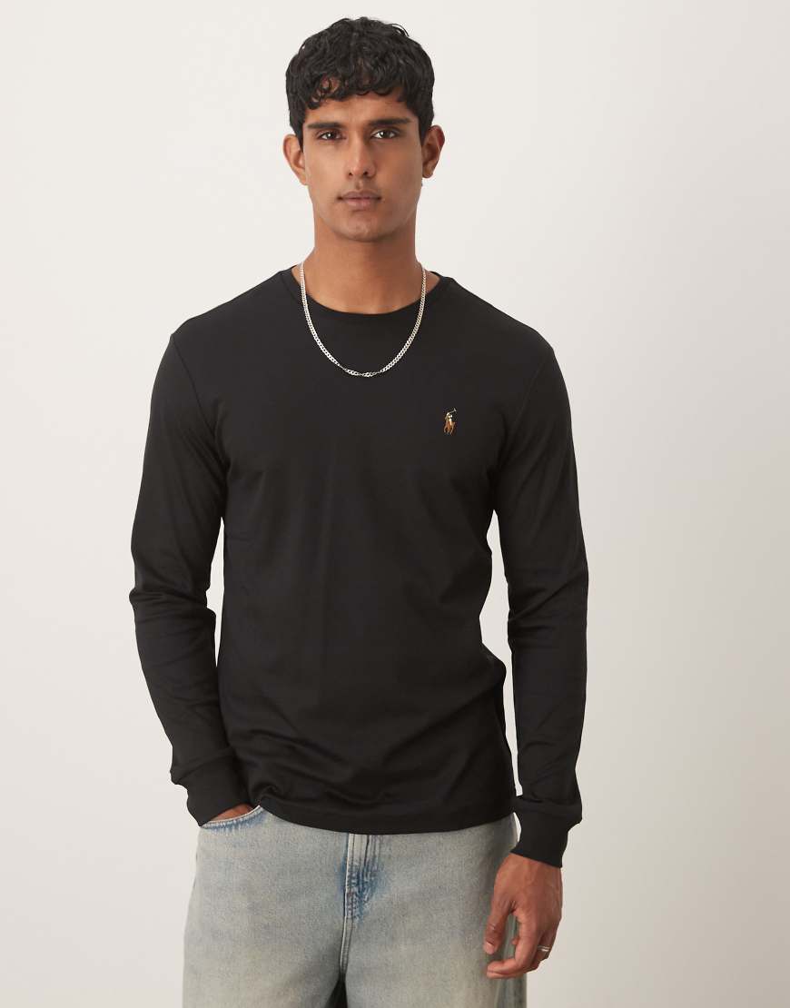 Polo Ralph Lauren - Langärmliges T-Shirt aus Pima-Baumwolle in Schwarz mit markenspezifischer Passform und Logo