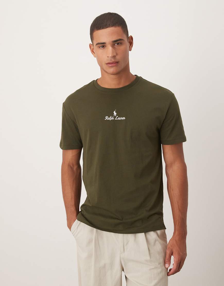 Polo Ralph Lauren - T-Shirt in Olivgrün mit mittigem Markenlogo-Schriftzug und klassischem Oversize-Schnitt