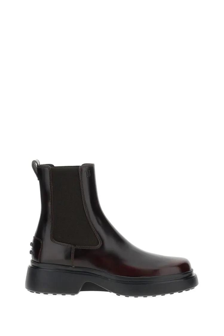 Tod's Boots - Burgundy Brown Ankle Boots With Elastic Sides in bruin