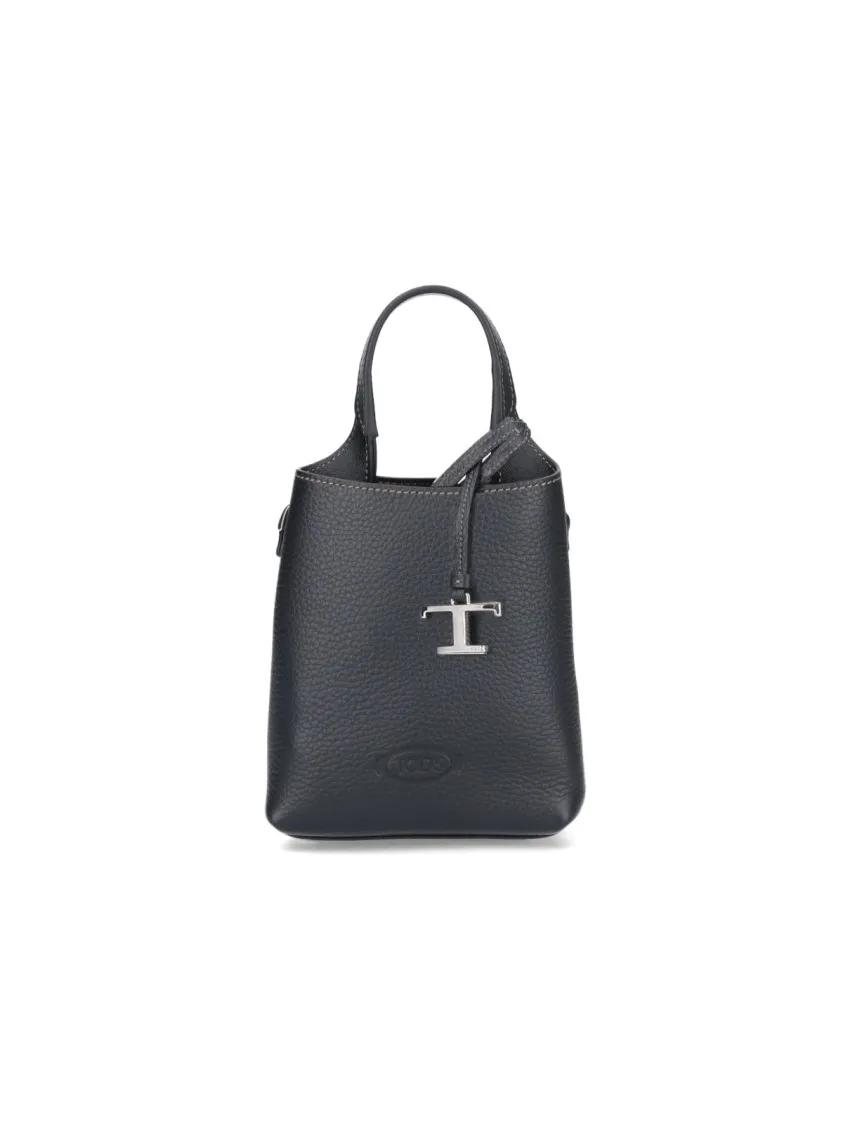 Tod's Crossbody bags - Structured Pebbled Texture Bag With Silver-Tone Ha in zwart