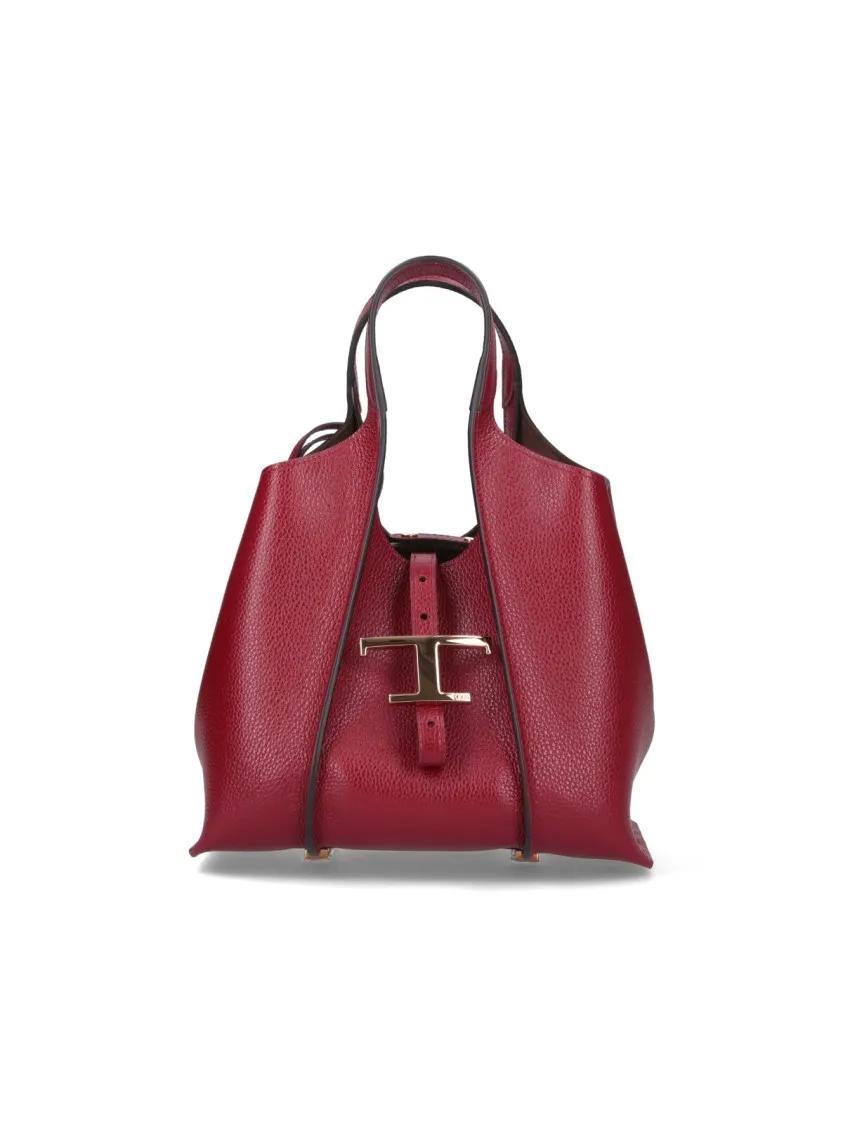Tod's Hobo bags - Small Bordeaux Textured Calfskin Shoulder Bag in rood