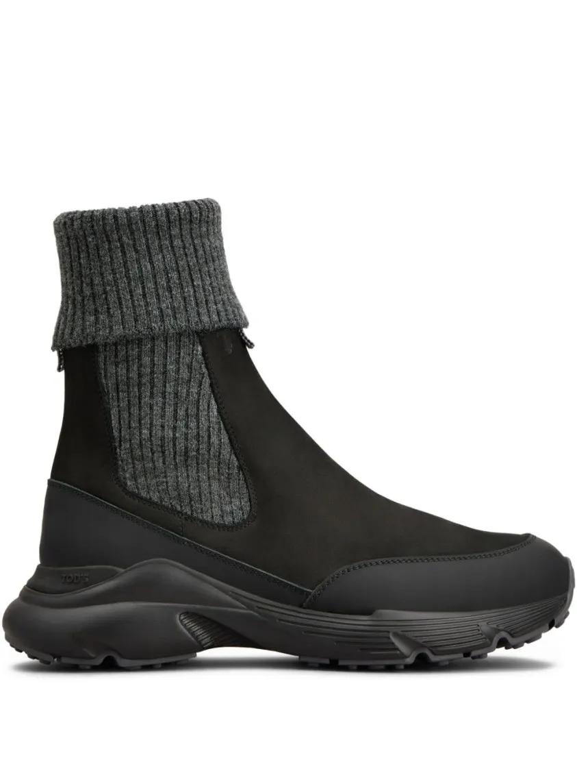 Tod's Low-Top Sneakers - High Knitted Cuff Sneakers With Textured Upper And in zwart