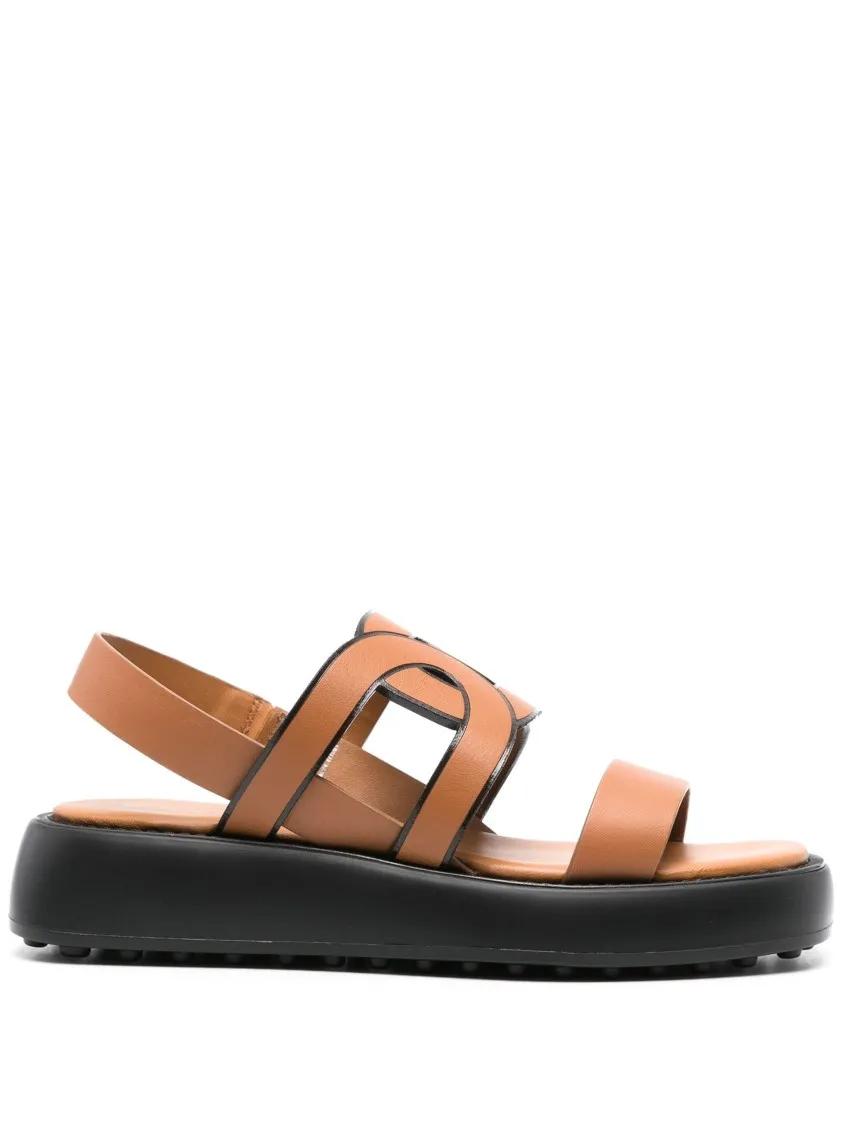 Tod's Sandalen - Cut-Out Chain Leather Sandals in bruin