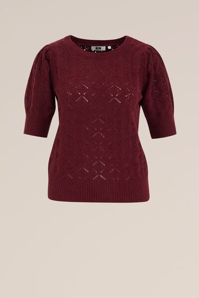 WE Fashion - Dames Gebreide trui - Regular fit - Bordeauxrood - Maat: XS