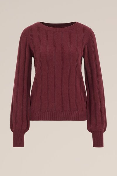 WE Fashion - Dames Gebreide trui met structuur - Regular fit - Bordeauxrood - Maat: XS