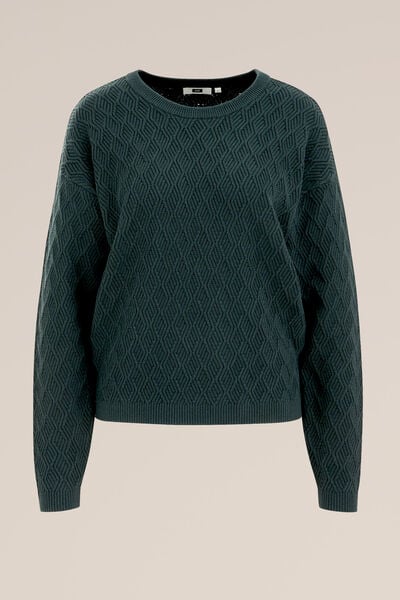 WE Fashion - Dames Gebreide trui met structuur - Regular fit - Donkergroen - Biologisch katoen - Maat: XS