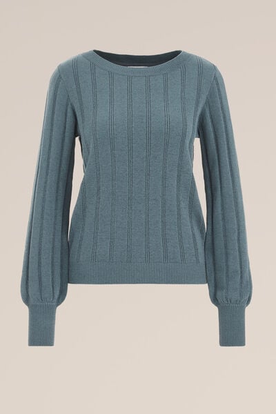 WE Fashion - Dames Gebreide trui met structuur - Regular fit - Grijsgroen - Maat: XS