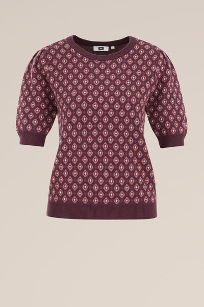 WE Fashion - Dames Trui met print - Regular fit - Donkerrood - Katoen - Maat: XS