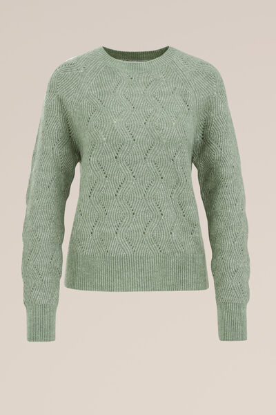 WE Fashion - Dames gebreide trui met opengewerkt dessin - Regular fit - Groen - Maat: XS