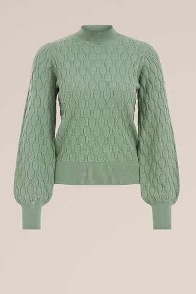 WE Fashion - Dames gebreide trui met structuur - Regular fit - Lichtgroen - Biologisch katoen - Maat: XS