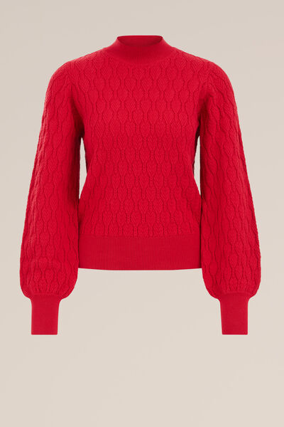 WE Fashion - Dames gebreide trui met structuur - Regular fit - Vuurrood - Biologisch katoen - Maat: XS