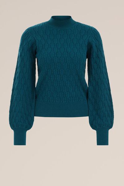 WE Fashion - Dames gebreide trui met structuur - Regular fit - Zeegroen - Biologisch katoen - Maat: XS