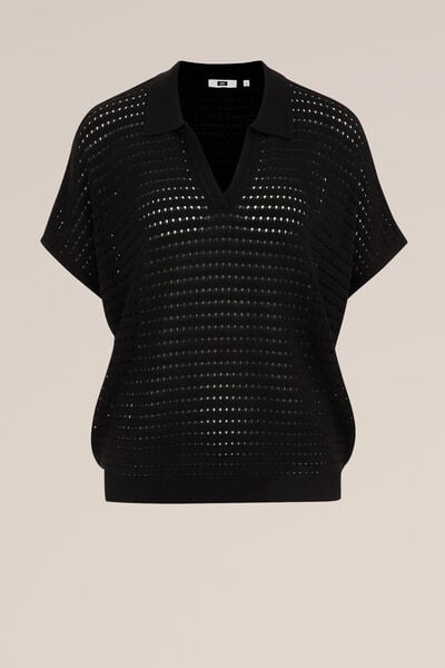 WE Fashion - Dames trui met structuur - Regular fit - Zwart - Viscose - Maat: XS