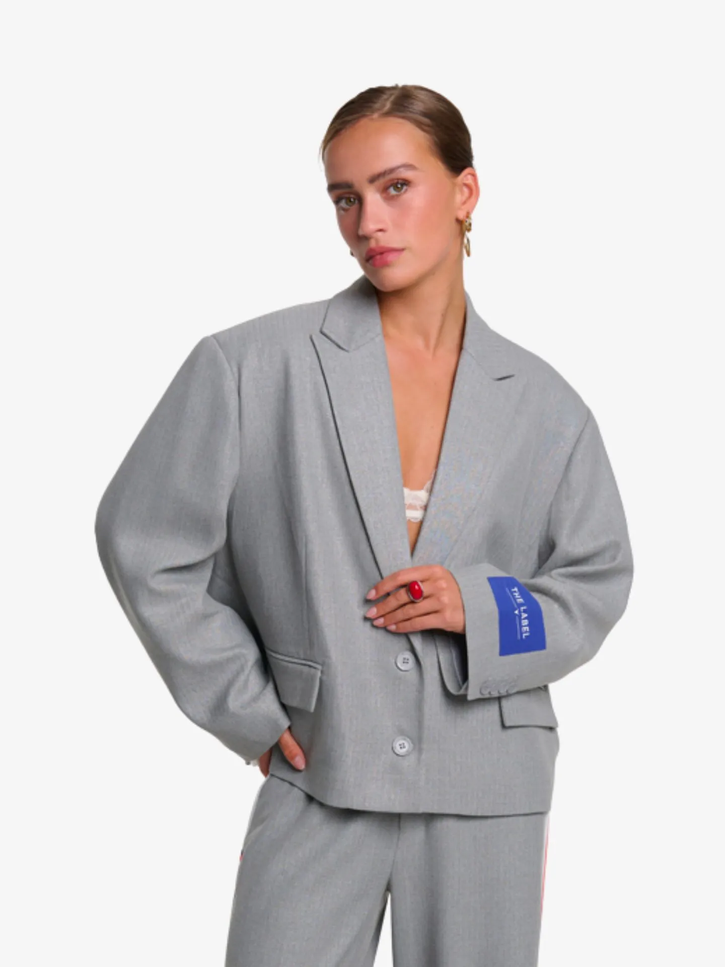 Alix The Label Dames blazer coated herringbone soft grey melange