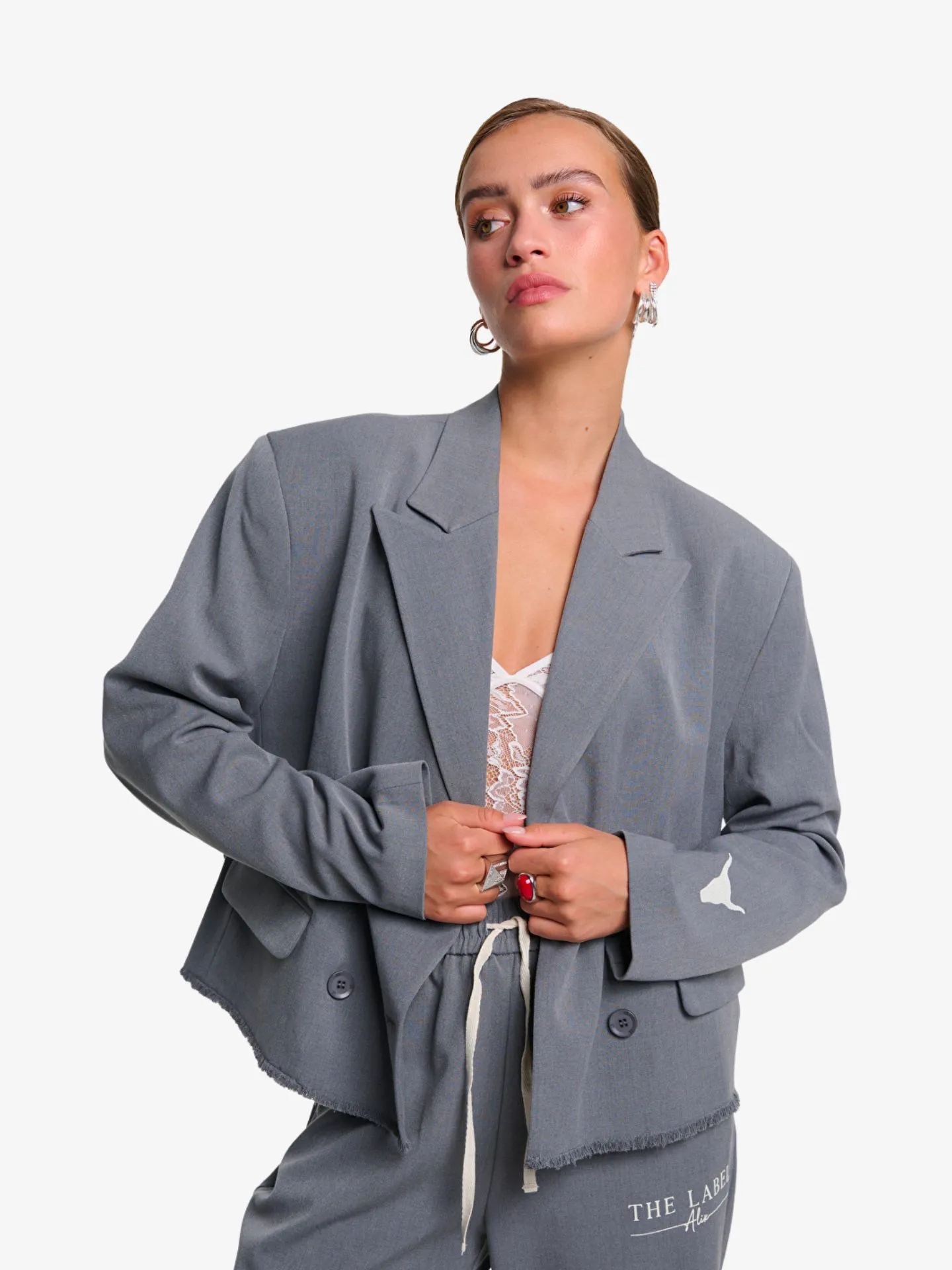 Alix The Label Dames blazer double breasted soft grey melange