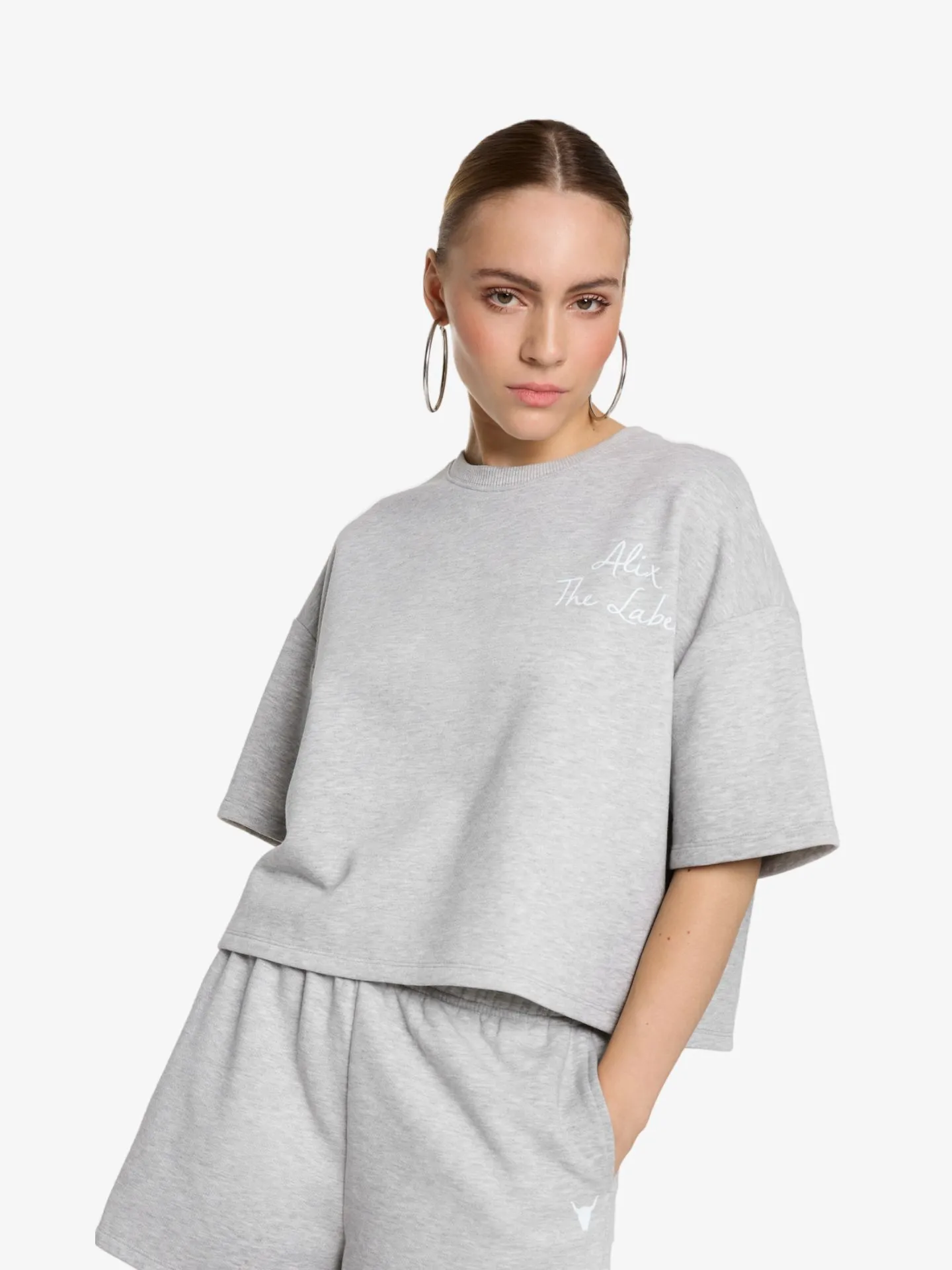 Alix The Label Dames t-shirt sweat light grey melange