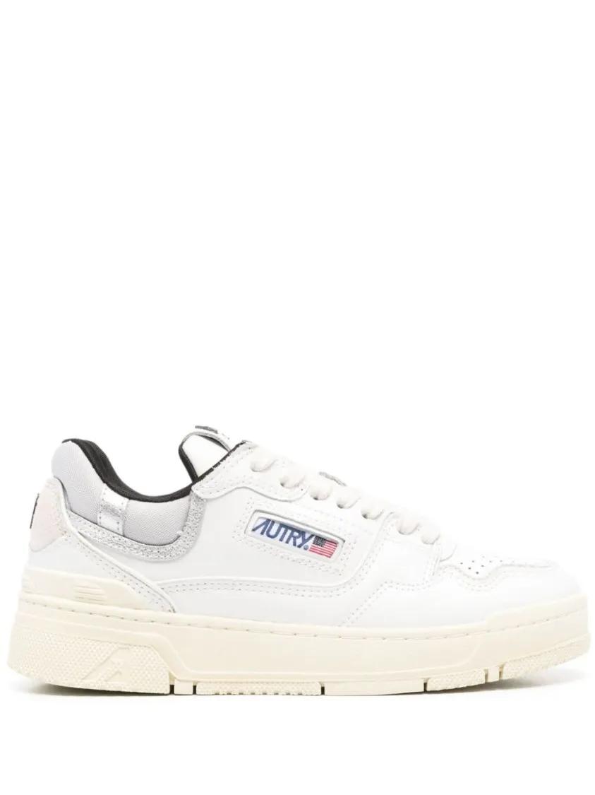 Autry Low-Top Sneakers - Minimalist White Calfskin Sneakers With Silver Acc in wit