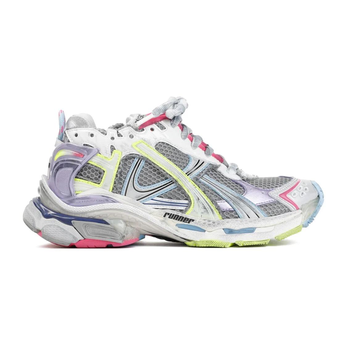 Balenciaga Low-Top Sneakers - Multi-Layered Grey Mesh Sneakers With Vibrant Acce in meerkleurig