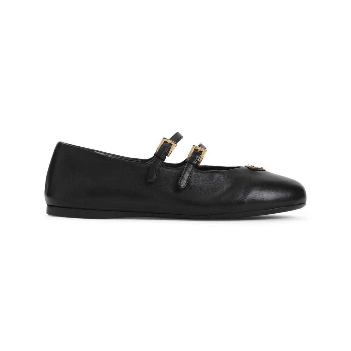 - Black Lamb Leather Ballerinas With Decorative Stra in zwart
