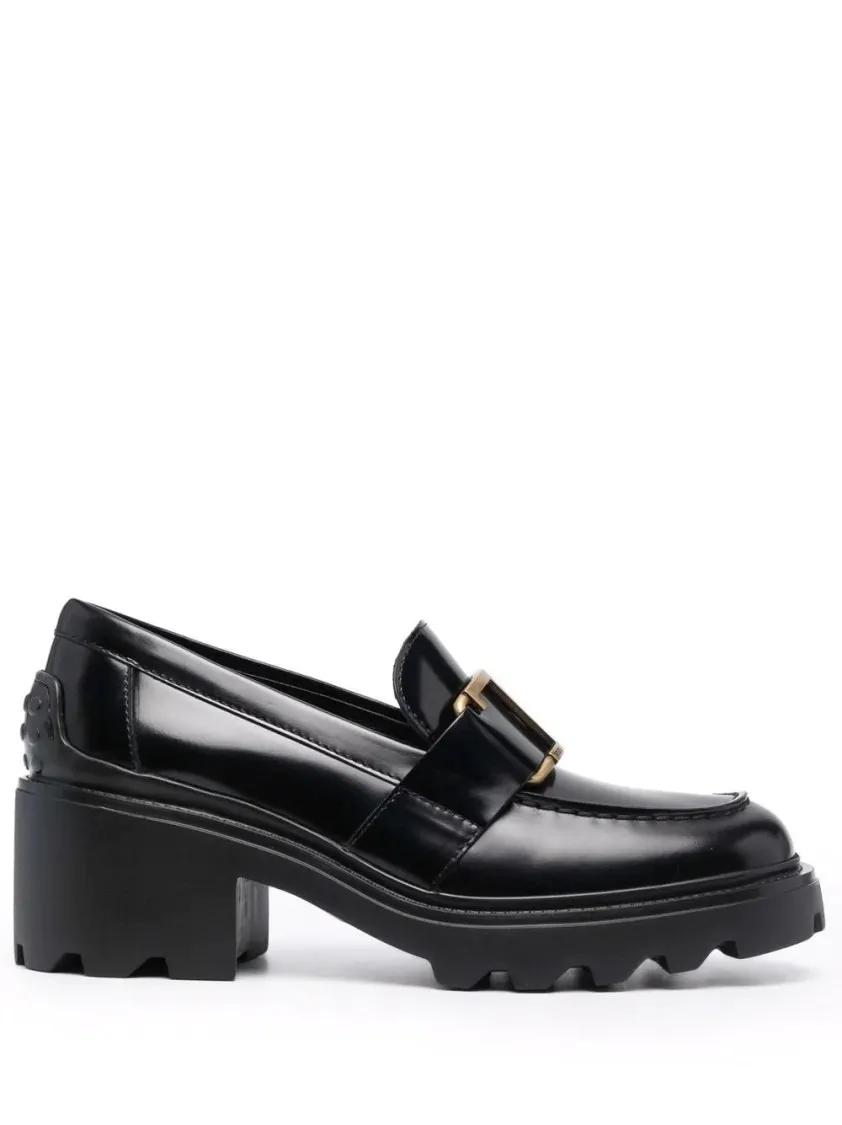 - Black Mid Heel Loafers in zwart