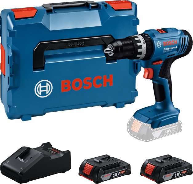 Bosch Blauw GSB 18V-25 Accuklopboorschroevendraaier | Incl. 2x GBA 18V 2,0 Ah en Lader GAL 18V-40 - 06019K9302