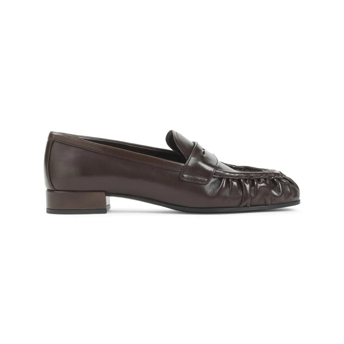 - Brown Buffalo Leather Loafers With Gathered Detail in bruin
