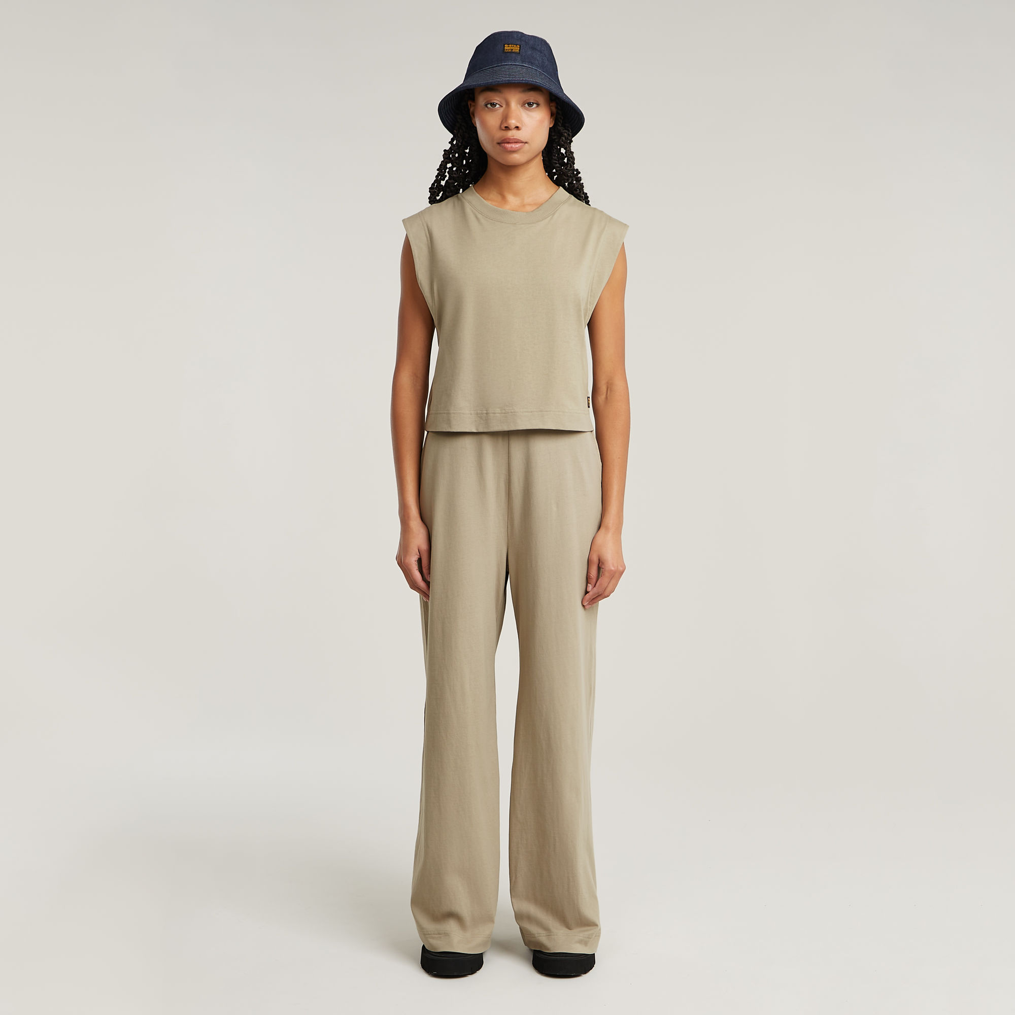 Double Layer Wide Leg Jumpsuit - Beige - Dames