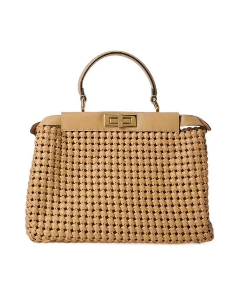 Fendi Hobo bags - Peekaboo Medium Braided Leather Beige in bruin