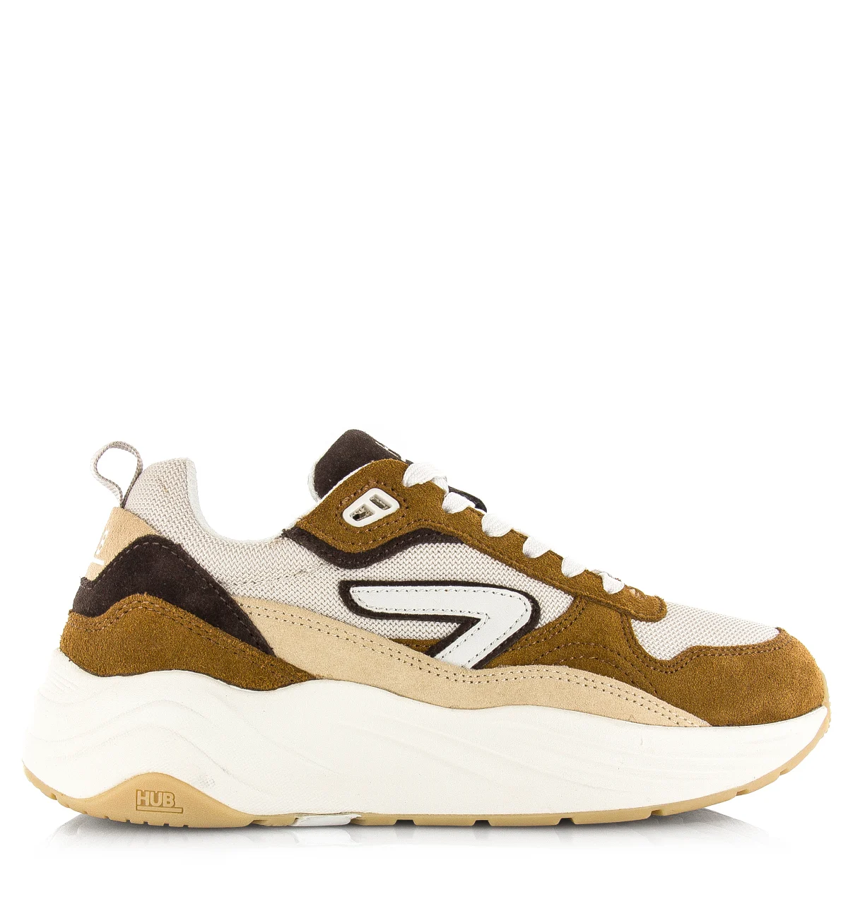 Hub Glide light beige/off white/cognac lage sneakers dames
