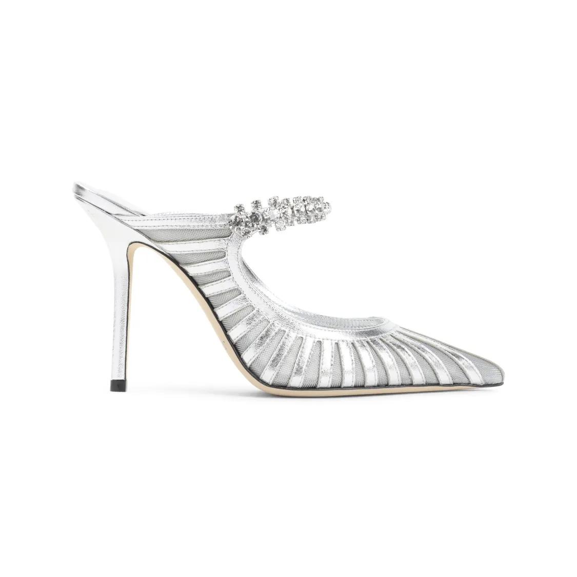 Jimmy Choo Hoge hakken - Metallic Leather Pumps With Crystal-Embellished St in zilver